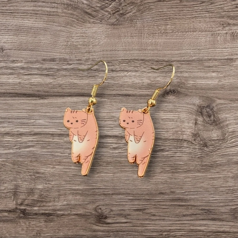 Tabby Cat Earrings with Gold Ear Wires